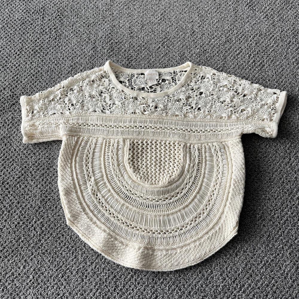 Chicos Cottagecore Boho Crochet Fairy Grunge‎ Sweater. XS. Festival Bohemian